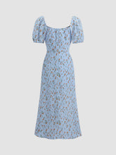 Sweetheart Short Sleeve Floral Midi Dress